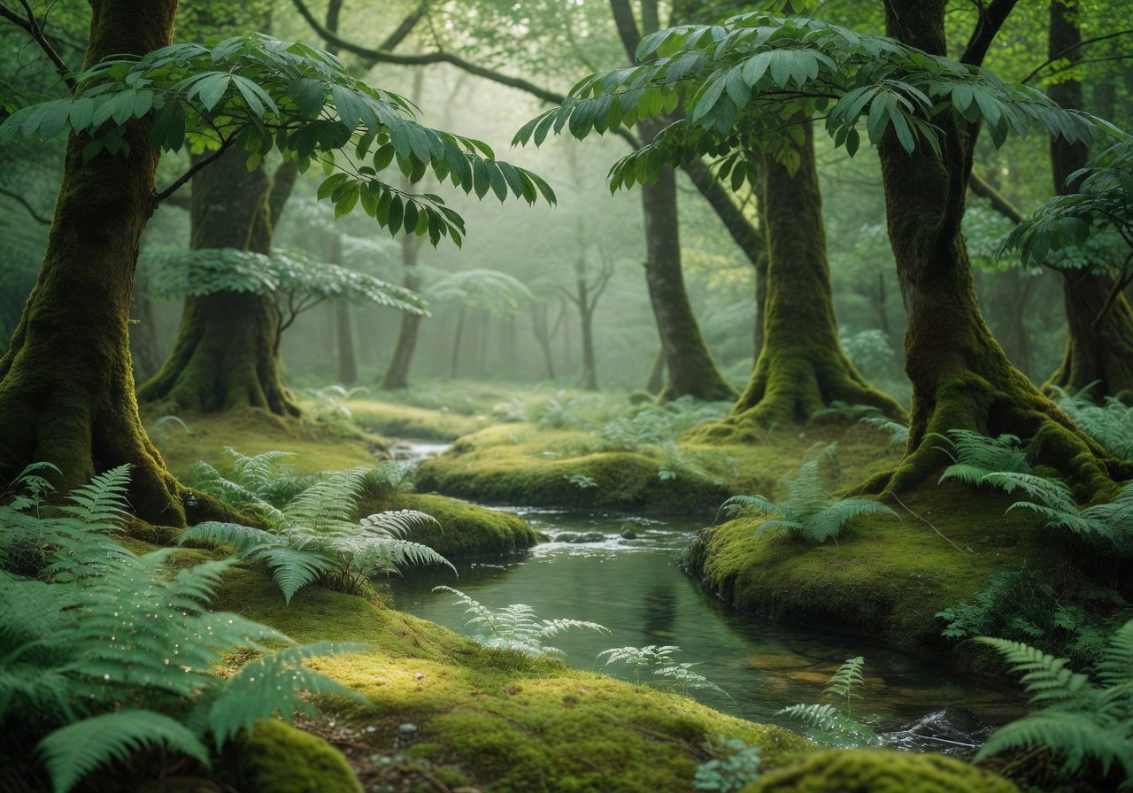 Calm natural environment with soft green tones