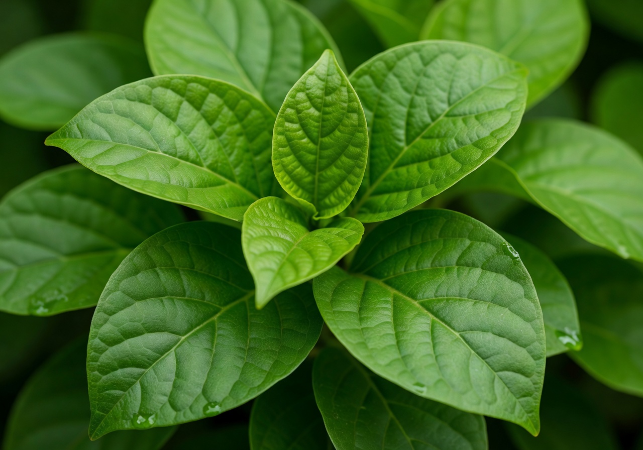 Detail view of fresh green botanical leaves